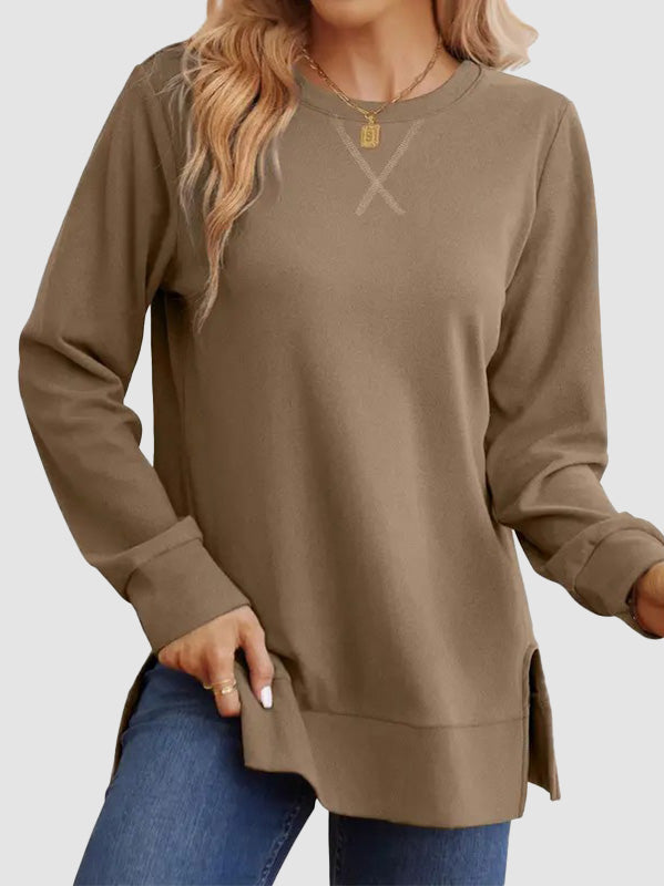 Women Loose Long Sleeve Tunic Top Side Slit