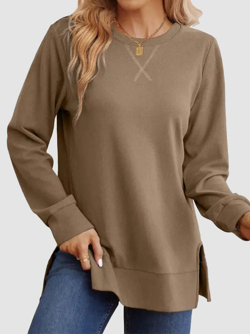 Women Loose Long Sleeve Tunic Top Side Slit