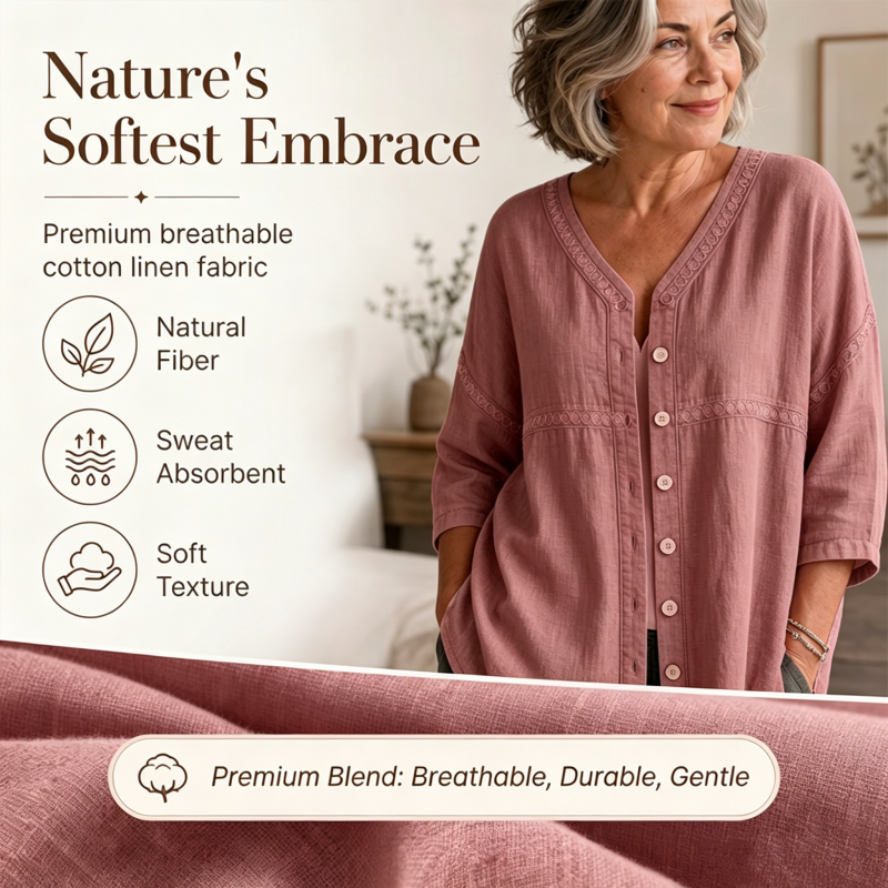FLASH SALE: 60% OFF — Women's V-Neck Lace Trim Button-Down Blouse