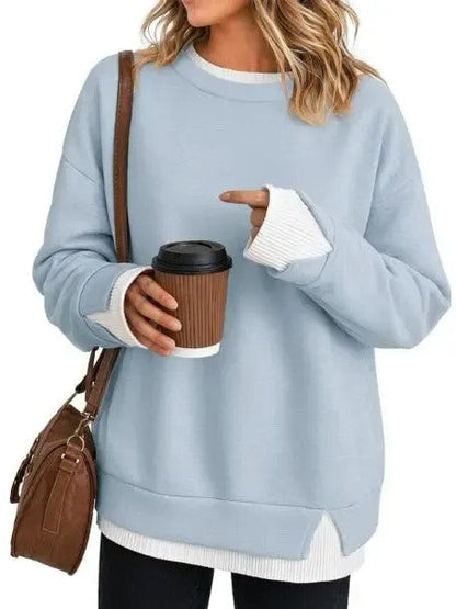 Women's Fake Two Piece Layered Crewneck Sweatshirt