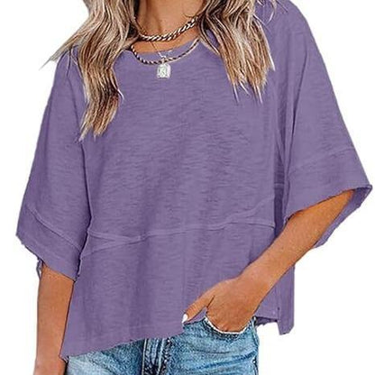 Summer 2026 Best Sellers Women's Summer Casual Crewneck Batwing Half Sleeve T-Shirts Solid Color Loose Fit Cute Basic Flowy Tops Tees Blouses