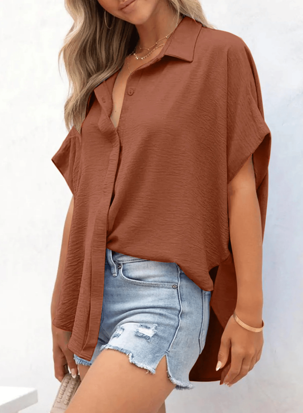 Short Sleeve Solid Color Casual Loose Fit Shirt