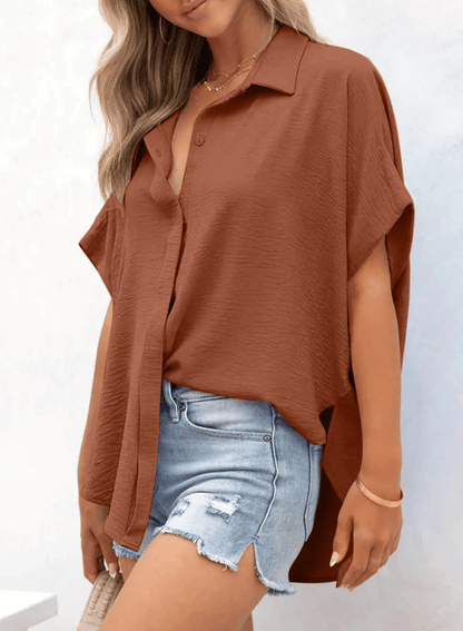 Short Sleeve Solid Color Casual Loose Fit Shirt