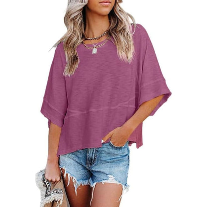 Summer 2026 Best Sellers Women's Summer Casual Crewneck Batwing Half Sleeve T-Shirts Solid Color Loose Fit Cute Basic Flowy Tops Tees Blouses
