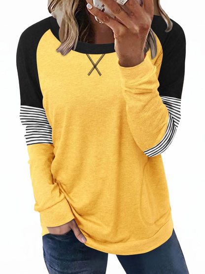 Women Color Block Raglan Long Sleeve Top With Side Pocket