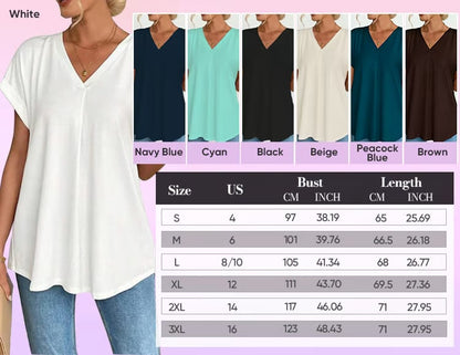 🔥Short-Sleeved Solid Color 100% Cotton  Patchwork T-Shirt