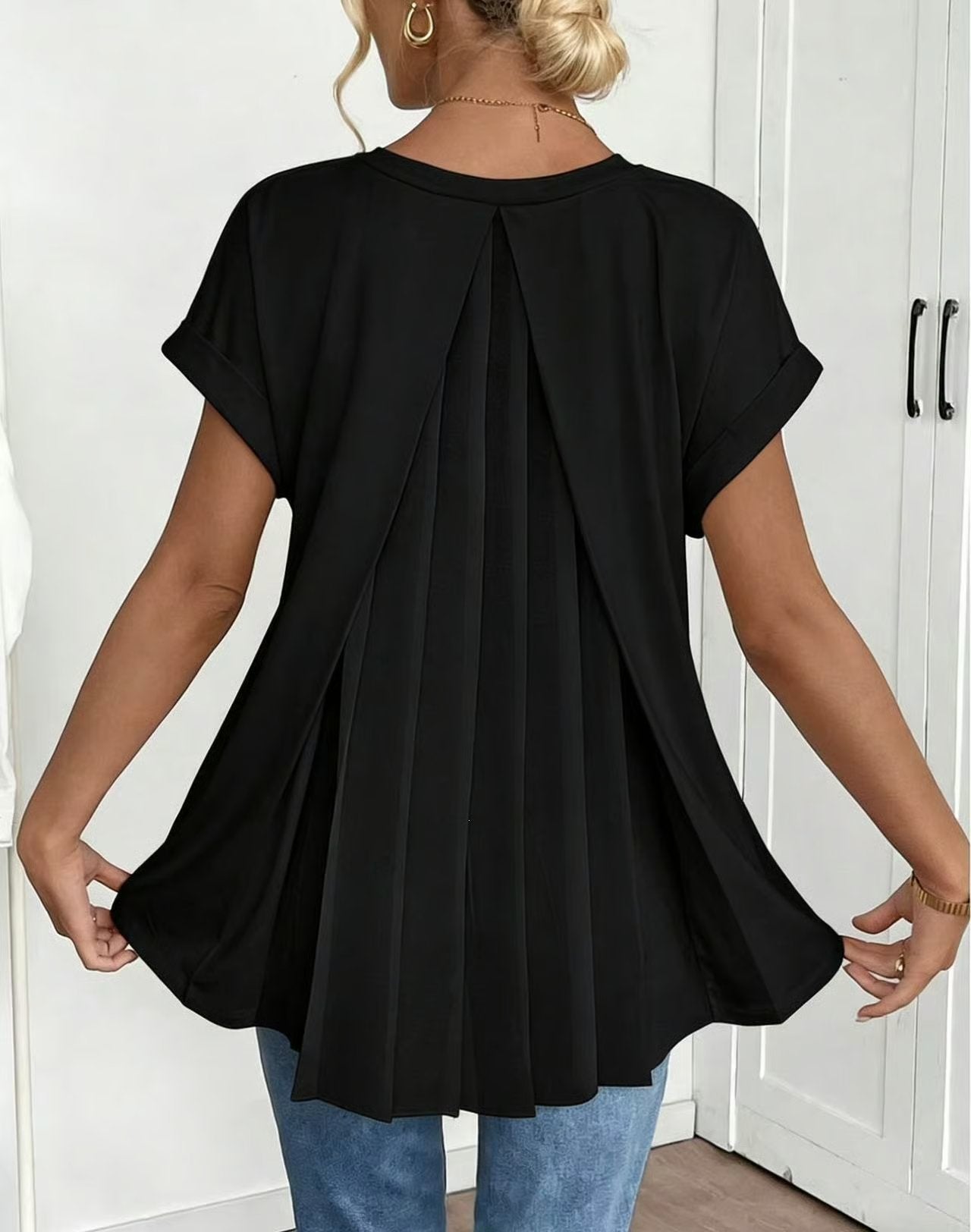 🔥Short-Sleeved Solid Color 100% Cotton  Patchwork T-Shirt