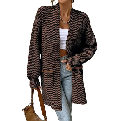 Women's Open Front Herringbone Cardigan Sweaters