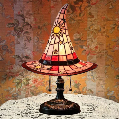 🔮 Stained Glass Style Witch Hat Resin Night Light | Vintage Fantasy Bedroom Lamp