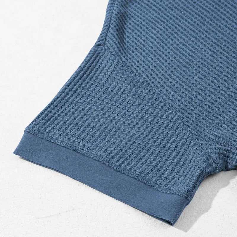 Women's Waffle Knit Casual V-Neck Short Sleeve Loose Fit Shirt