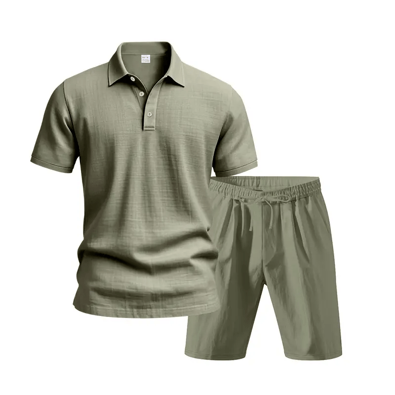 Olive men's short sleeve top and matching shorts set
