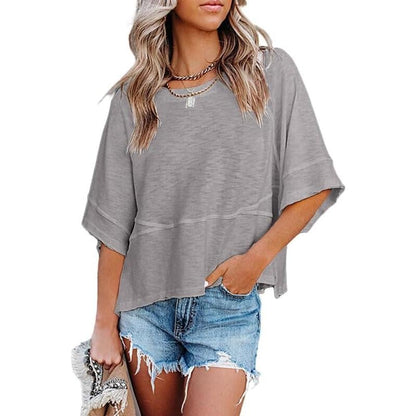 Summer 2026 Best Sellers Women's Summer Casual Crewneck Batwing Half Sleeve T-Shirts Solid Color Loose Fit Cute Basic Flowy Tops Tees Blouses