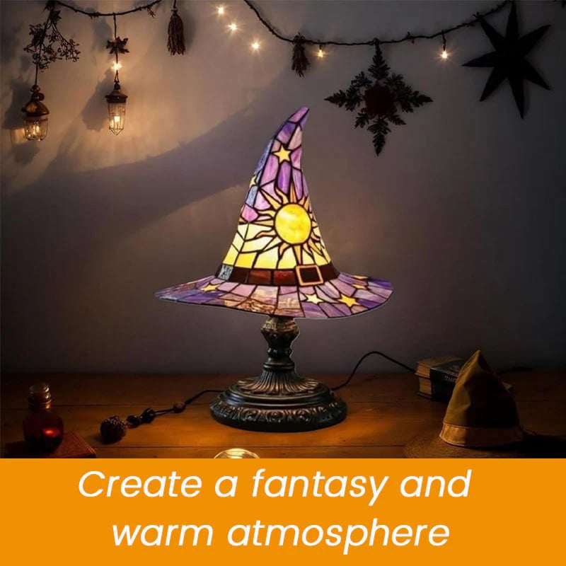 🔮 Stained Glass Style Witch Hat Resin Night Light | Vintage Fantasy Bedroom Lamp