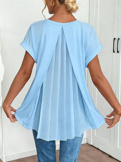 🔥Short-Sleeved Solid Color 100% Cotton  Patchwork T-Shirt