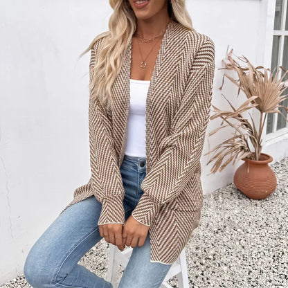 Women's Open Front Herringbone Cardigan Sweaters