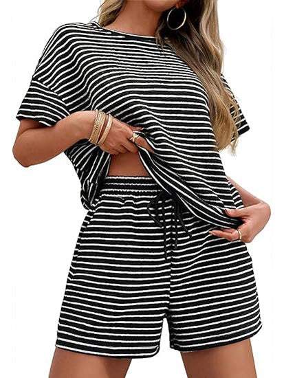 100% Cotton Women's Matching Stripe Loungewear Set