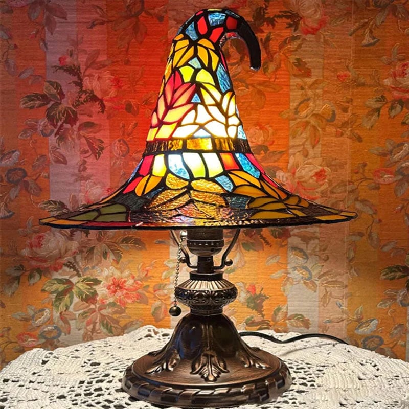 🔮 Stained Glass Style Witch Hat Resin Night Light | Vintage Fantasy Bedroom Lamp