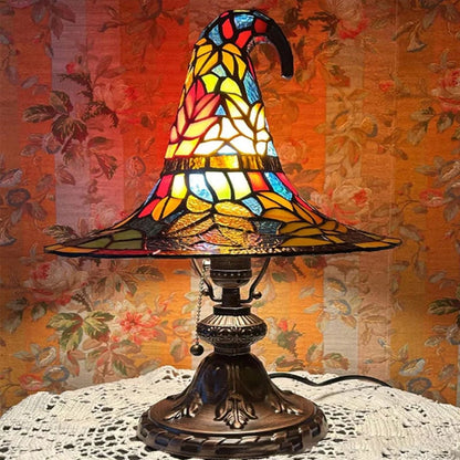 🔮 Stained Glass Style Witch Hat Resin Night Light | Vintage Fantasy Bedroom Lamp