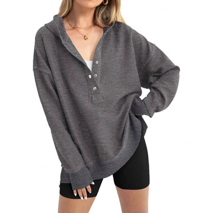 Flash Sale💥Women's Cozy Oversized Long Sleeve Henley Hoodie
