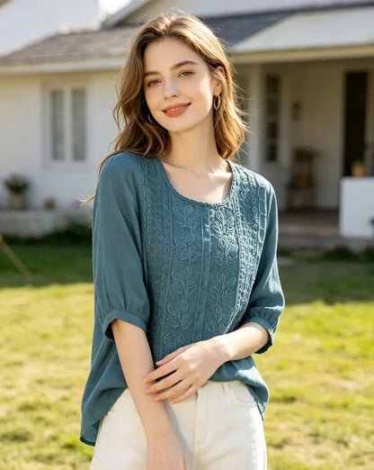 Women's Relaxed Vintage Embroidered Blouse