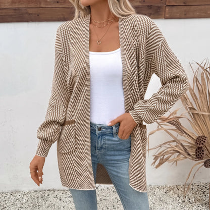 Women's Open Front Herringbone Cardigan Sweaters