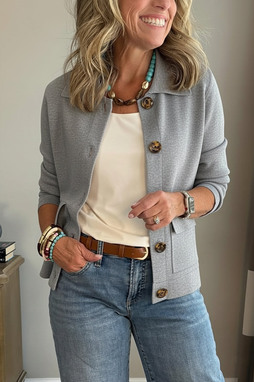 Casual Lapel Pocket Solid Color Jacket fabric close up
