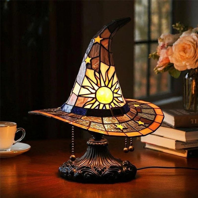 🔮 Stained Glass Style Witch Hat Resin Night Light | Vintage Fantasy Bedroom Lamp
