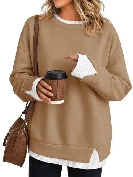 Women's Fake Two Piece Layered Crewneck Sweatshirt