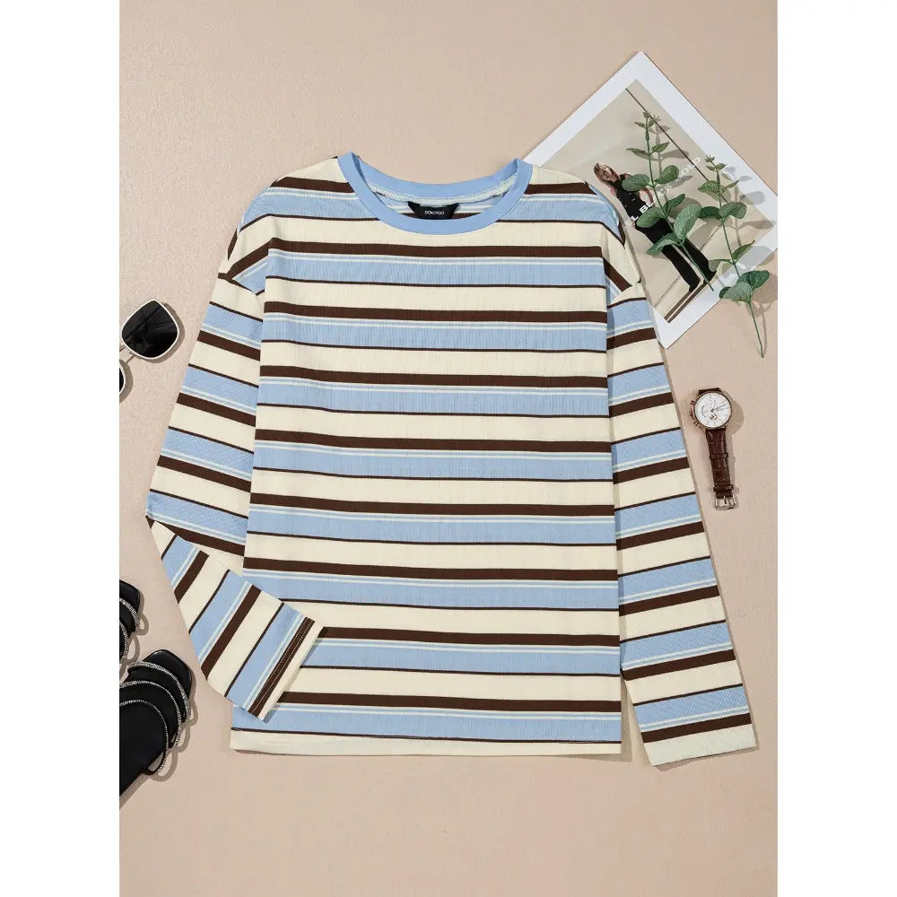 Relaxed Striped Long-Sleeve Knit Top