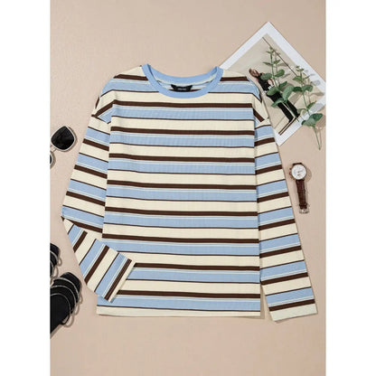 Relaxed Striped Long-Sleeve Knit Top