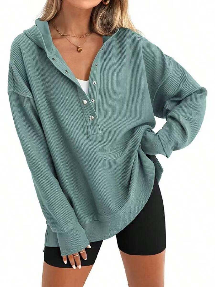 Flash Sale💥Women's Cozy Oversized Long Sleeve Henley Hoodie