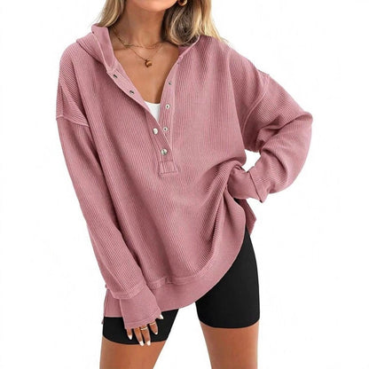 Flash Sale💥Women's Cozy Oversized Long Sleeve Henley Hoodie