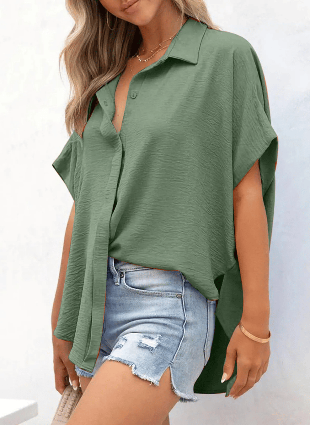 Short Sleeve Solid Color Casual Loose Fit Shirt