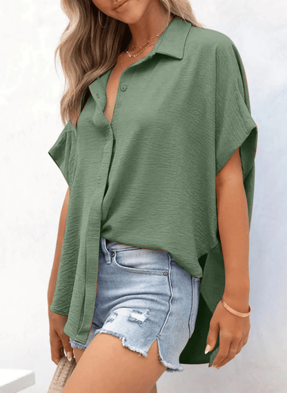 Short Sleeve Solid Color Casual Loose Fit Shirt