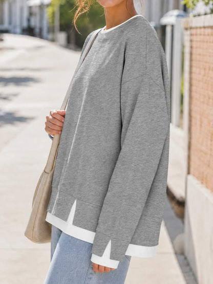 Fisoew Women's Oversized Layered Sweatshirt with Drop Sleeves