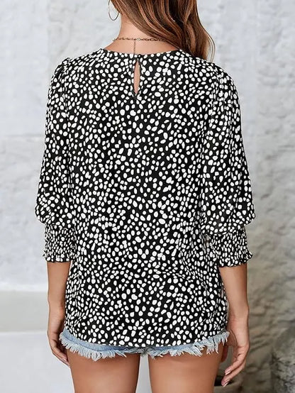 Sunshineoff Women's Polka Dot 3/4 Sleeve Casual Blouse