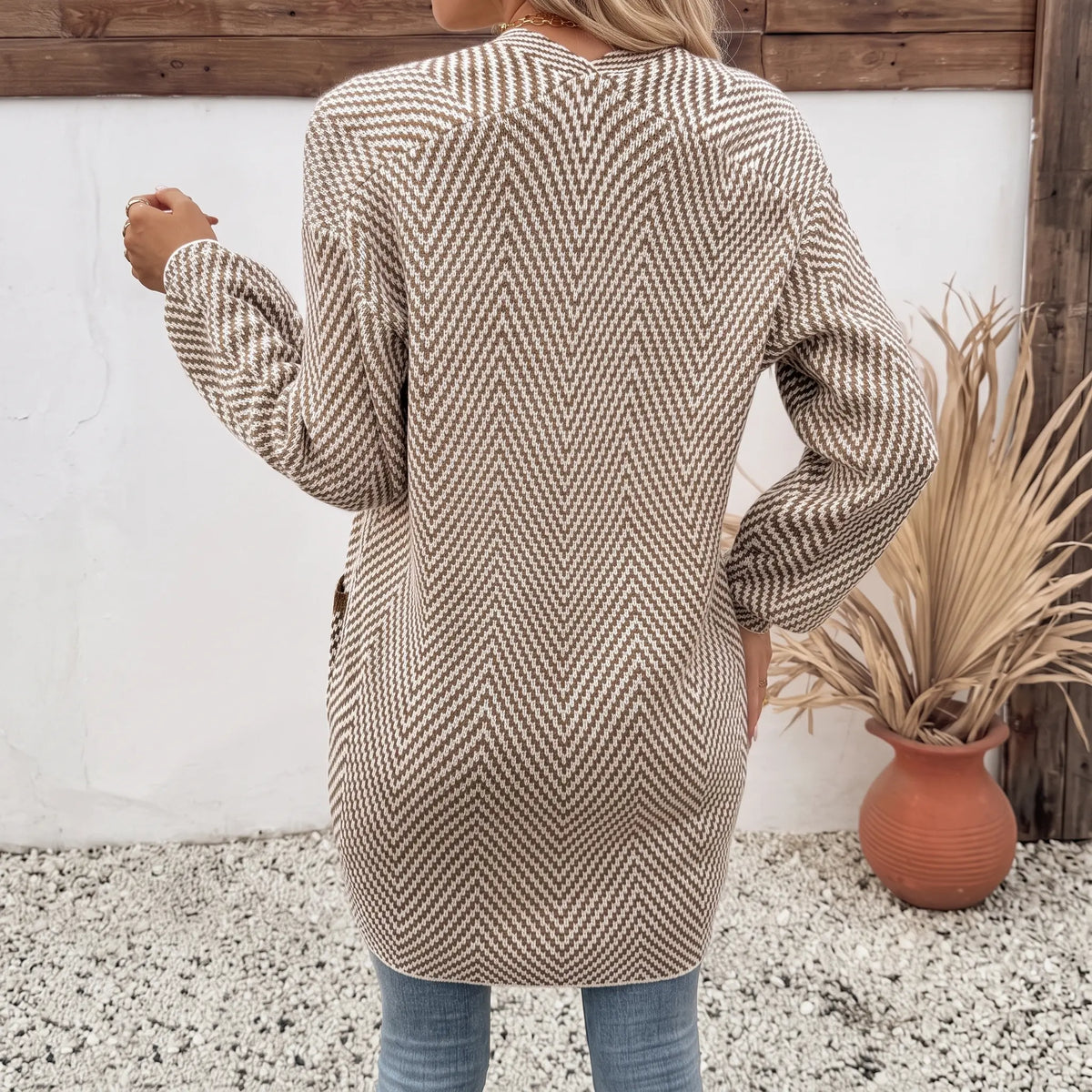 Women's Open Front Herringbone Cardigan Sweaters