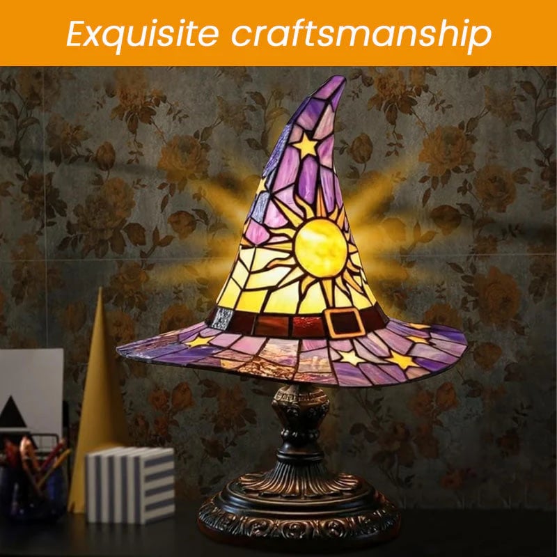 🔮 Stained Glass Style Witch Hat Resin Night Light | Vintage Fantasy Bedroom Lamp