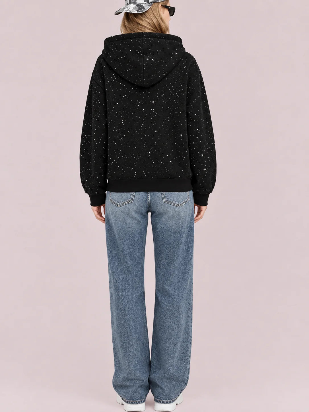Hot Sale-Glitter Speckled Zip Up Hooded Jacket