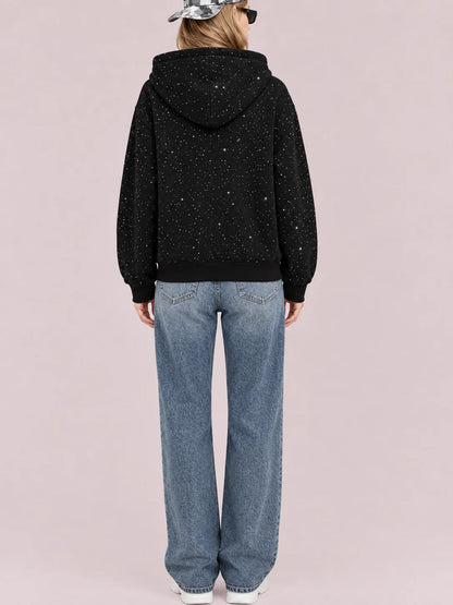 Hot Sale-Glitter Speckled Zip Up Hooded Jacket