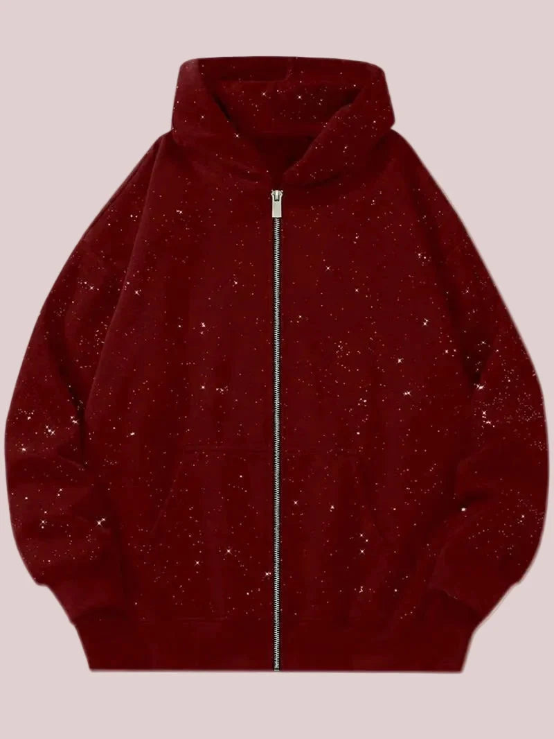 Hot Sale-Glitter Speckled Zip Up Hooded Jacket