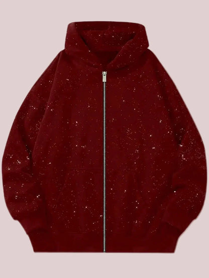 Hot Sale-Glitter Speckled Zip Up Hooded Jacket