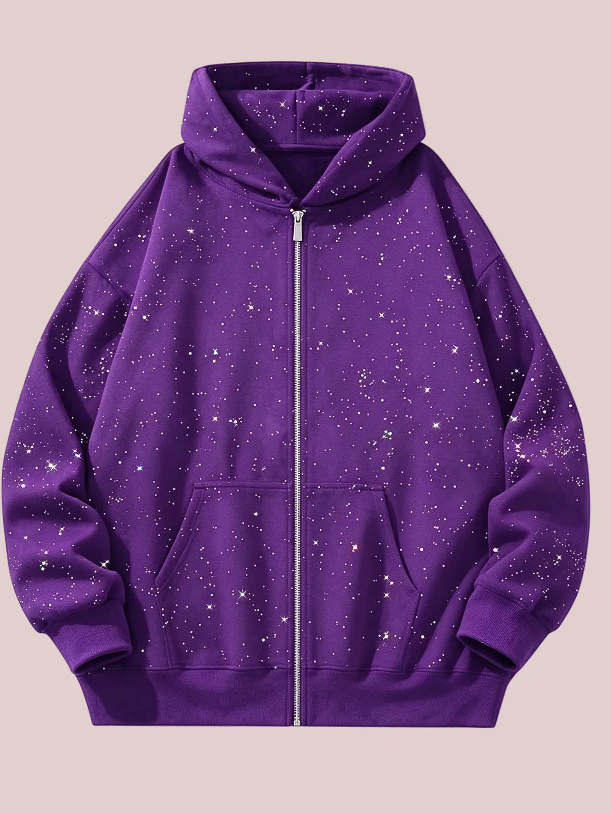 Hot Sale-Glitter Speckled Zip Up Hooded Jacket
