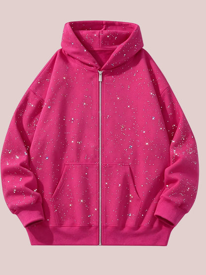 Hot Sale-Glitter Speckled Zip Up Hooded Jacket