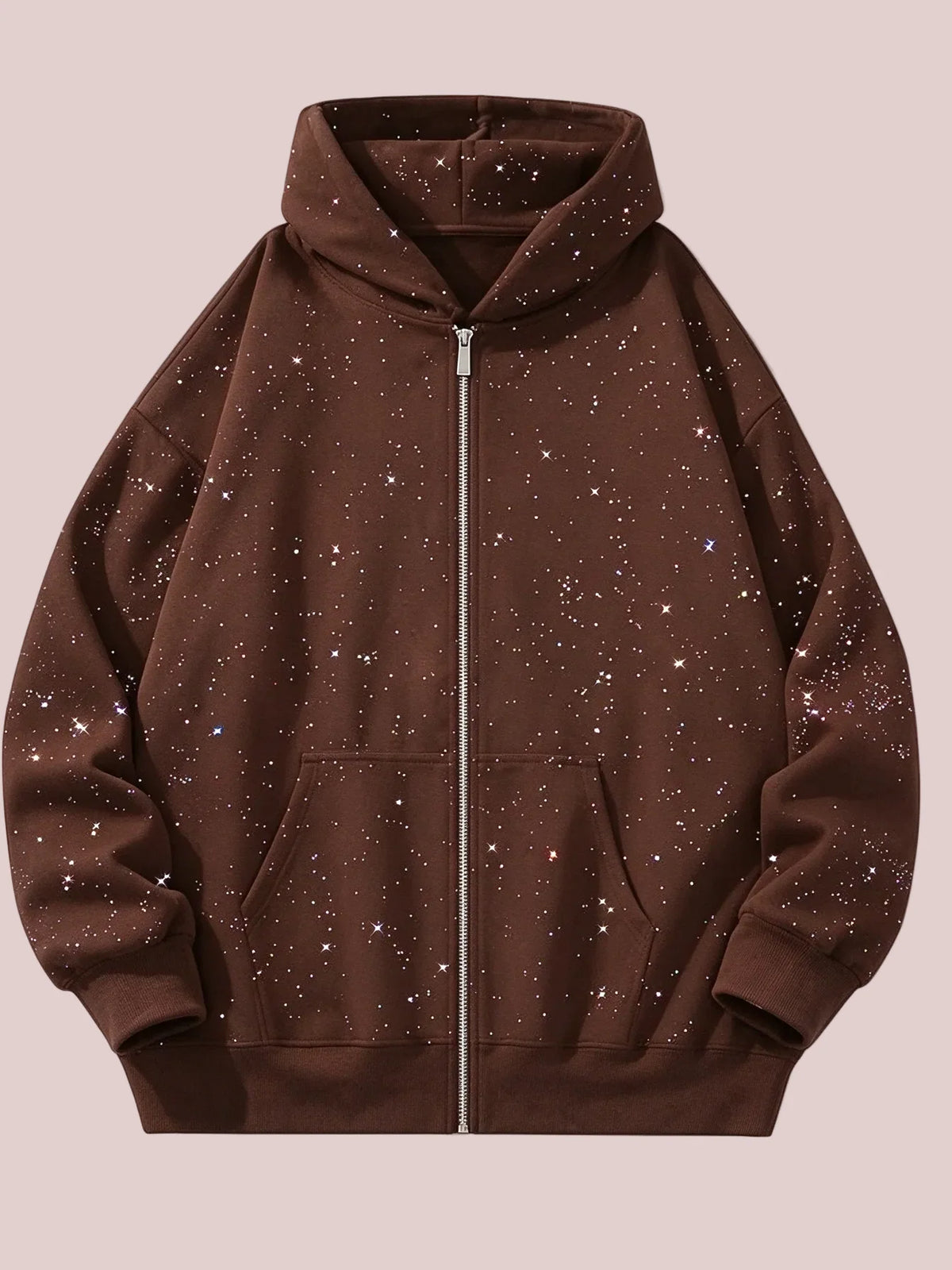 Hot Sale-Glitter Speckled Zip Up Hooded Jacket