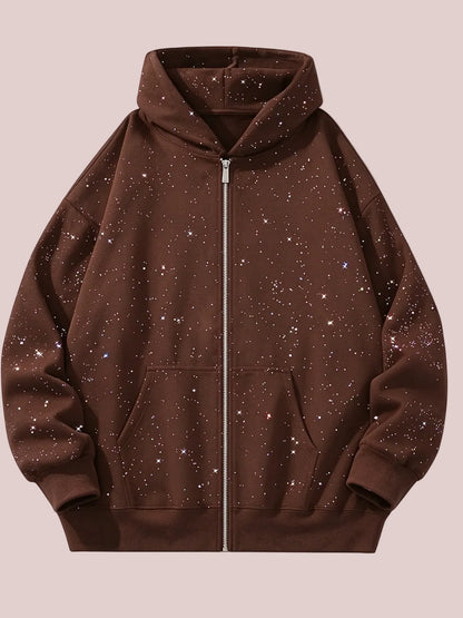 Hot Sale-Glitter Speckled Zip Up Hooded Jacket