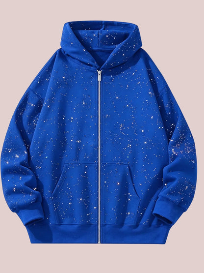 Hot Sale-Glitter Speckled Zip Up Hooded Jacket