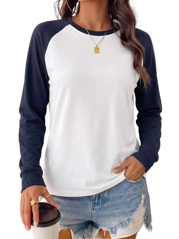 Womens Color Block Raglan Long Sleeve Top