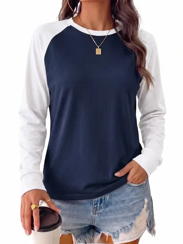 Womens Color Block Raglan Long Sleeve Top