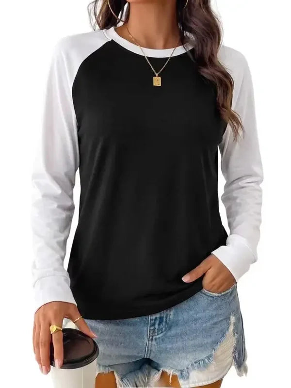 Womens Color Block Raglan Long Sleeve Top